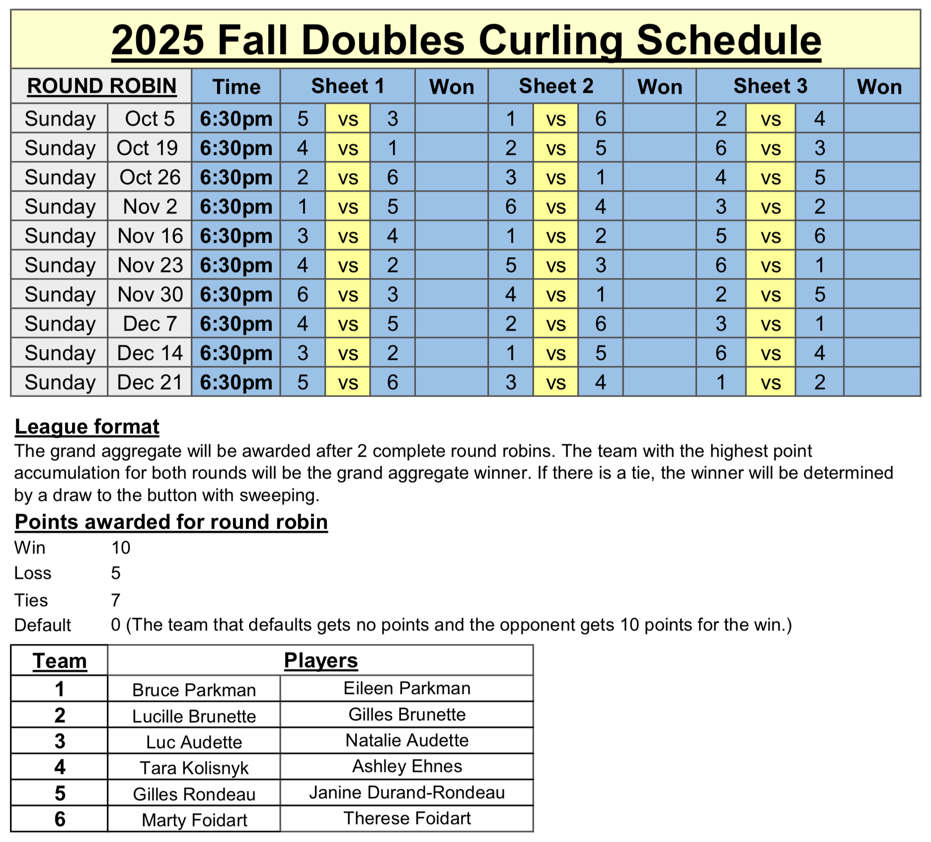 2025 Fall Schedule